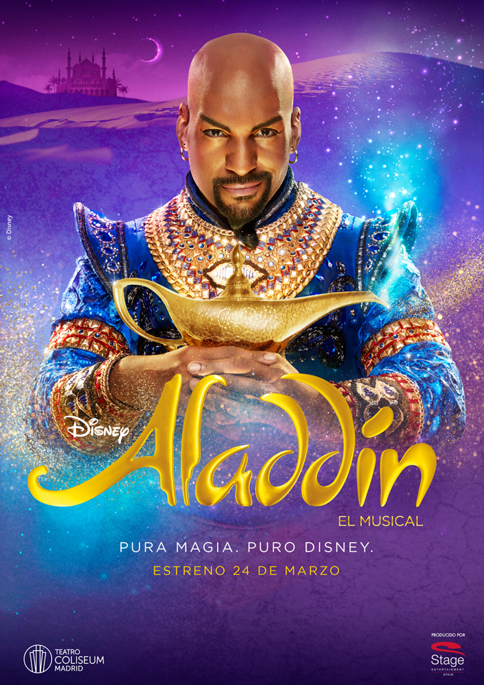 Cartel del musical de Aladdin (Disney) desarrollado por Stage Entertainment y fotografia de Cristina Lopez